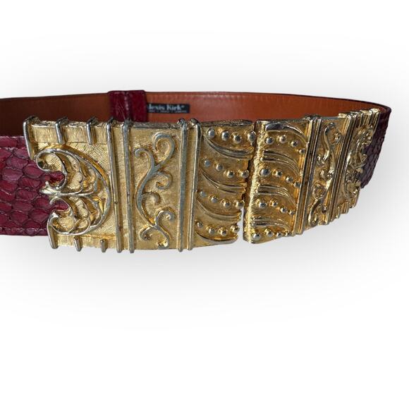 Vtg Alexis Kirk Belt Gold Ornate Buckle Red Snakeskin Leather Designer 80s main image 8